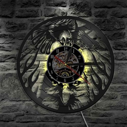 Bald Eagle Animals Wall Art Clock Eagle Dignity In The Sky Eagle Bird Vintage Vinyl Record Wall Clock with LED Light Home Decor