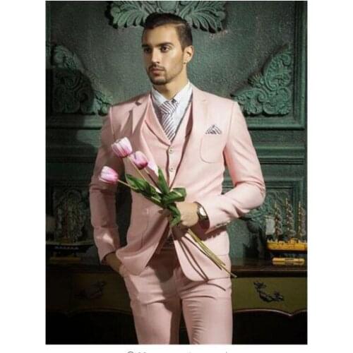 2017 Latest Coat Pant Designs Hot Pink Men Suit Slim Fit Wedding Suits for Men Skinny Custom Groom Blazer 3 Piece Tuxedo Ternos