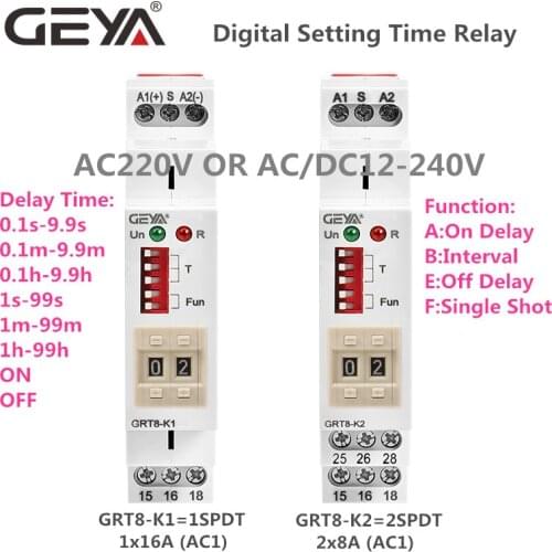 NEW GEYA GRT8-K Digital Setting Timer Relay AC DC 12V 24V 220V 230V Multifunction Time Delay on off Relay