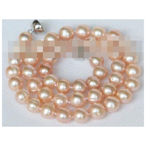 Natural 32" 9-10mm round pink freshwater pearls necklace magnet clasp