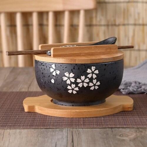 Ramen Cute Bowl Instant Noodles Tableware Dining Room Tableware Salad Ceramic Bowl Bring Wooden Spoon Wooden Chopstick