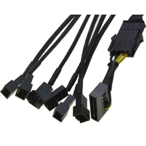 12V 15Pin SATA 1 to 6 way 3Pin Fan PWM Power supply Cable Y Splitter Cooler For PCI express Graphics Card Port Chassis 22AWG