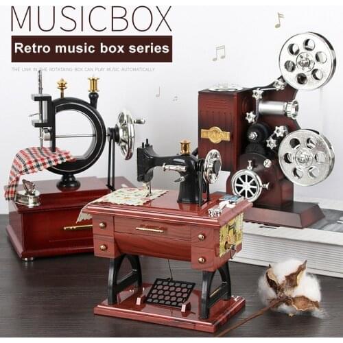Retro Machine Shaped Music Box with Storage Function Vintage Desk Decor for Kids Adult Christmas AUG889