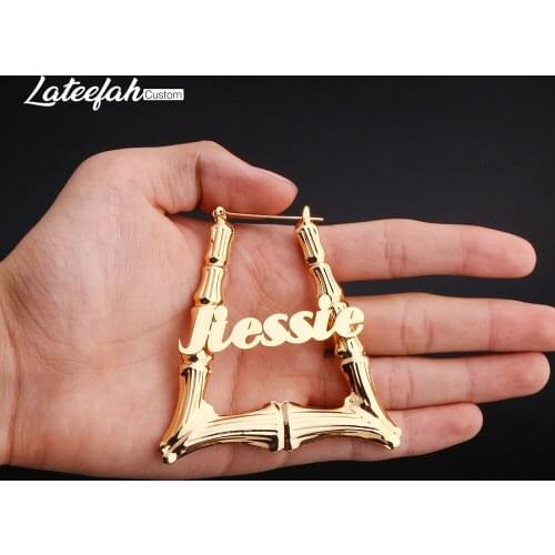 Spices Bamboo Hoop personalized Name Earrings Geometric Earrings Hip-Pop Style Customized Name Earrings for women