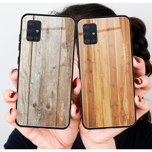 Wood Grain Case Cover For Samsung A52 A72 A51 A71 A515F A715F Tempered Glass Case for Samsung Galaxy A32 A42 A12 A02S 5G A70 A50