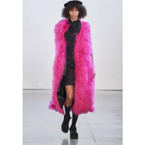 Women Long Section Winter Autumn Colorul Sheep Fur Jacket Plush Furry Imitation Fur Waistcoats Female Sleeveless Fur Tops J3378