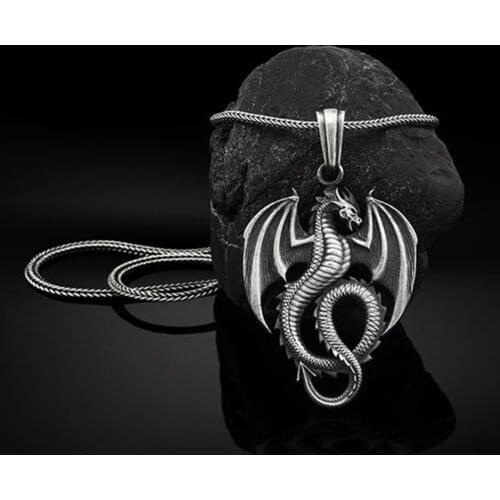 Zodiac Silver Dragon Mens Trend Retro Pendant Necklace Long Sweater Chain Necklace Hip Hop New Jewelry Accessories