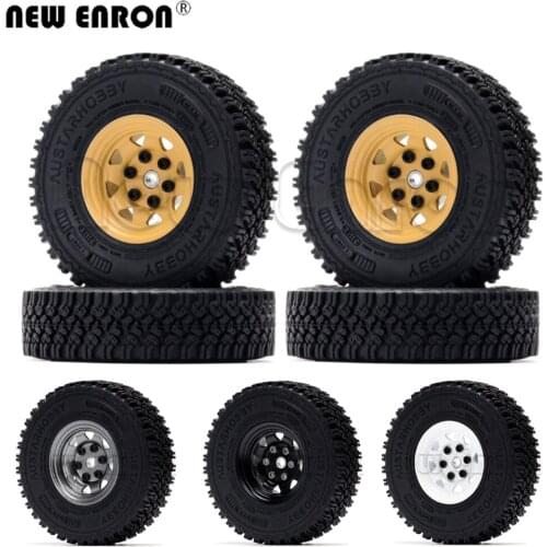 4Pc/Set 1.55 Inch Alloy Beadlock Wheel Rim RC Hub Rubber RC Tyre 90MM Tire for RC Crawler Car 1/10 D90 TF2 LC70 MST JIMNY Axial