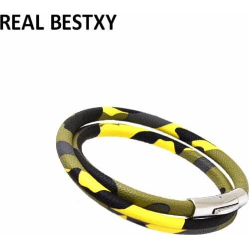 5pcs/lot engrave logo New Men Jewelry Punk miliatary Leather Bracelet for Men Stainless Steel Magnetic Clasp Fashion Bangle