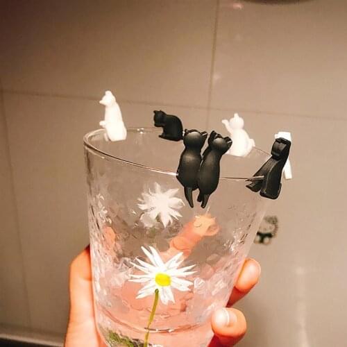 6pcs/set Food Grade Silicone Mark Cute Cat Goblet Tag Glass Markers Charms Bar Party Wine Glasses Labels Drinking Tag