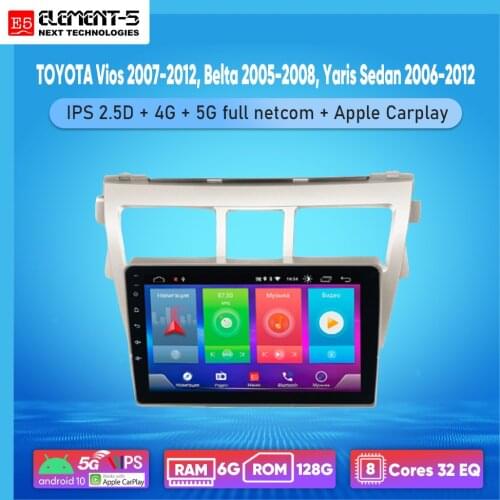 ELEMENT-5 9" 2G+32G Android 10 4G WIFI RDS DSP Car Radio For TOYOTA Vios , Belta , Yaris Sedan Navigation GPS HIFI