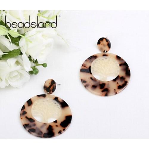 Beadsland Acetic Acrylic Drop Earrings Fashion Hyperbole Round With Tree Design Women Girls Dancing Party Christmas Gift 39928