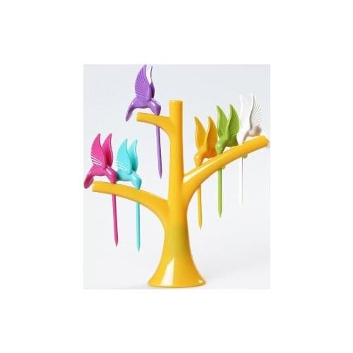 BF040 Creative kitchen lovely birds the tree fruit fork 1 Stand + 6 Forks Kitchen Accessories 17*14cm