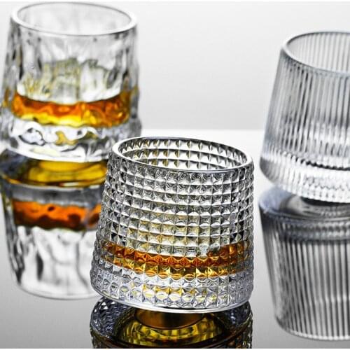 Tumbler 360° Rotating Wine Glass Transparent Crystal Carved Glass Cup For Household Whiskey Wine Vodka Bar Club Beer Wine Glass