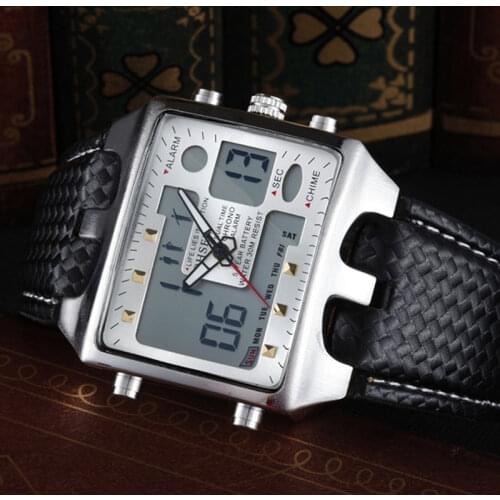 OHSEN Watches Men Sports Watches Men Dual Display Quartz Wristwatches Leather Mens Watches Relogio Masculino reloj hombre