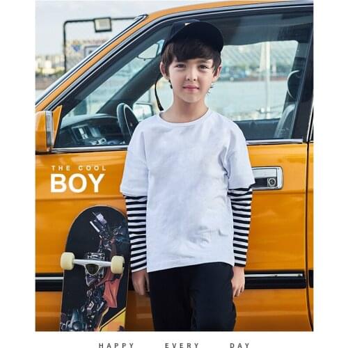 New Autumn Spring Boys Girls Cotton T Shirts Children Tees Long Sleeve Solid Shirt Kids Top Baby Clothes Faux Two Pieces T-shirt