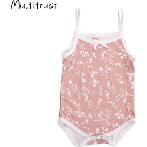 2020 Summer Infant Baby Girls Bodysuits Flowers Print Sleeveless Jumpsuits Bow Outfits 0-24M