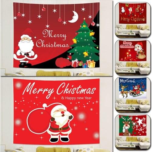 Santa Claus Home Tapestry Wall Decor Christmas Tree Cloth Hanging Flag Scene Layout Canvas Wall Background Cloth Party Scene