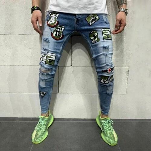 Skinny jeans men Spring Autumn denim trousers male slim fit fashion pattern design ripped jeans men Hip hop Brand Mens pants