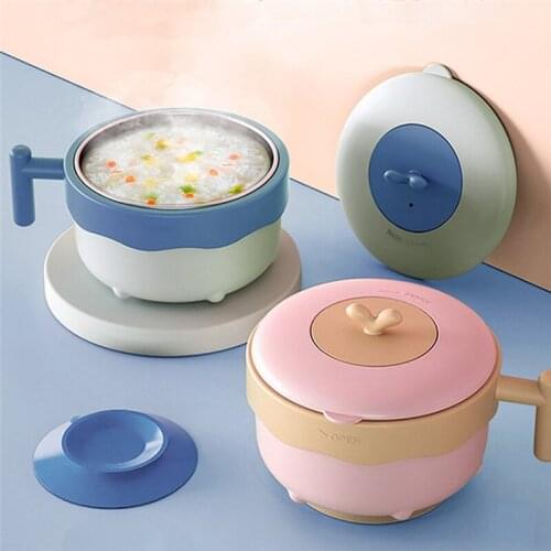 Food Warm Injection Hot Water Insulation Tableware Kids Stainless Steel Dishes Sucker Feeding Bowl Childern Self-Feeding Bowl
