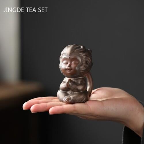 Retro Purple Clay Tea Pets Monkey King Model Sculpture Ornaments Handmade Tea table Accessory Home Flower Pot Decor Decoration