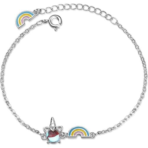 Exquisite Colorful Unicorn Rainbow Fashion Bracelet Women Design Multicolor Moon Stone Silver Bracelet Chain Jewelry Girl Gifts