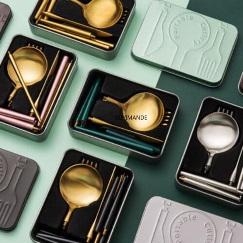 Pocket Portable Spoon Set Tableware Stainless Steel Dinnerware Cutlery Cake Dessert Steak Splittable Dinner Set Tableware