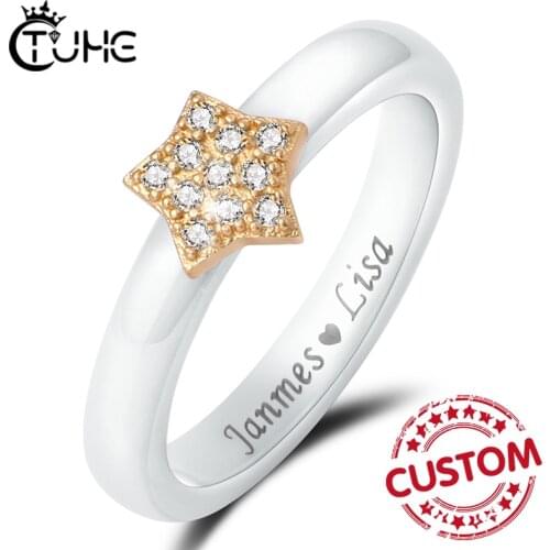 Healthy Jewelry Personalized Gift Customized Engraved Logo Name Ceramic Rings for Women Anniversary Jewelry Pink Blue Purple