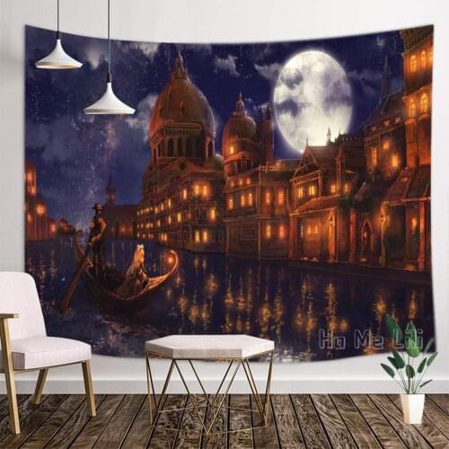 Moon Fantasy City Beautiful Anime Landscape The Tapestry Interior Unique Design