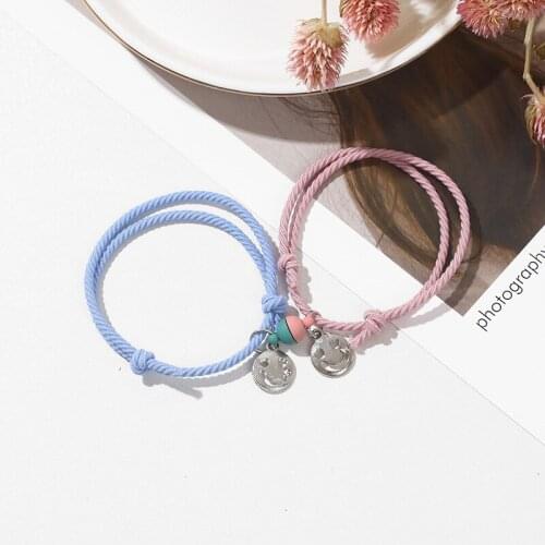 1 Pair Pure Color Magnetic Couple Bracelet Cartoon Figure Opposites Attracting Hair Band Wrist Jewelry Gift for Lover LXH