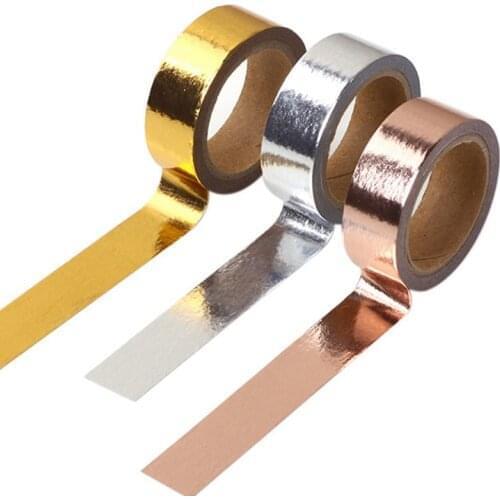 Hot Stamping Silver Rose Gold Masking Tape Simple Solid Color Washi Paper Tape Diary Handmade Decoration Sticker Tapes 15mm*5M