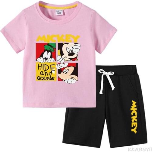 Disney Mickey Boys And Girls Fashion Summer Wear Childrens Wear Cartoon Short Sleeve Childrens Wear T-Shirt + Shorts