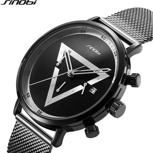 Sinobi Fashion 2021 Mens Creative Triangle Design Quartz Wristwatches Chronograph Multifunction Man Sports Watches Reloj Hombre