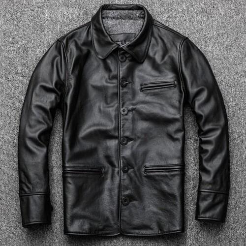 Men Real Cowhide Leather Jacket Business Man Casual Single Breasted Slim Fit Genuine Leather Jacket Windproof Coat Plus Size 4XL