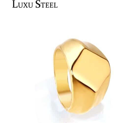 LUXUSTEEL Big Size Men Rings Stainless Steel Gold Color Geometry Finger Rings High Polished No Fade Size 8-12 Engagement Rings