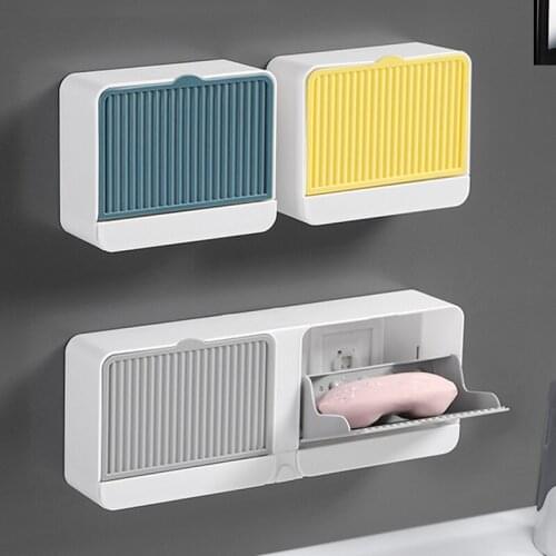 Wall-mounted Suction Cup Soap Dish Box Drain Storage Rack Holder Case Soap Tray Shelf Container for Home Sink Bathroom Supplies