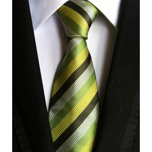8cm Formal Occasion Tie Young Men Green Striped Necktie for Wedding Buisness