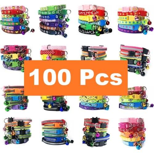 100pcs Wholesale Collars Cat Necklace Dropshipping Dog Collar Pet Product Puppy Collar Kitty Collars Sash Small Bell Nylon