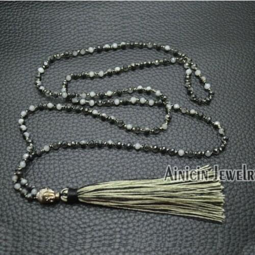 10pcs Winter Jewelry Christmas Gift Neon Color Faceted Glass Crystal 28'' Chain Tassel Buddha Head Pendant Necklace