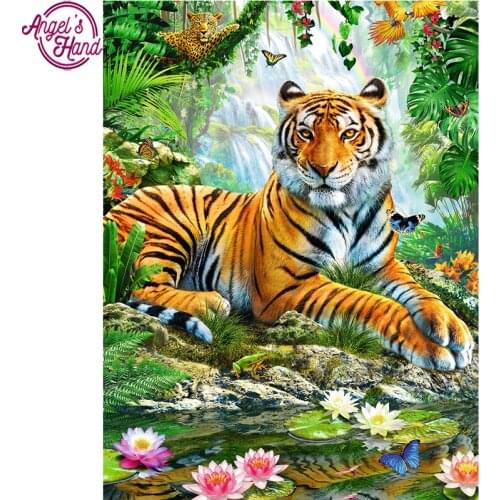 Full square diamond 5D DIY diamond embroidery tiger in waterfall diamond painting Cross Stitch Rhinestone mosaic decoration