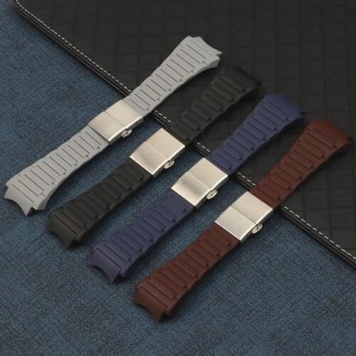 24x33mm Watchband Soft Silicone Rubber Belt for Porsche Strap Design Blue Black Brown Watch Band 6620 Tools Folding Buckle