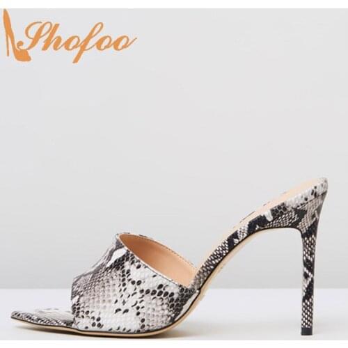 Snake Pattern High Stilettos Open Pointy Toe Sandals Woman Thin Heels Large Size 11 15 Slip On For Ladies Summer Footwear Dress