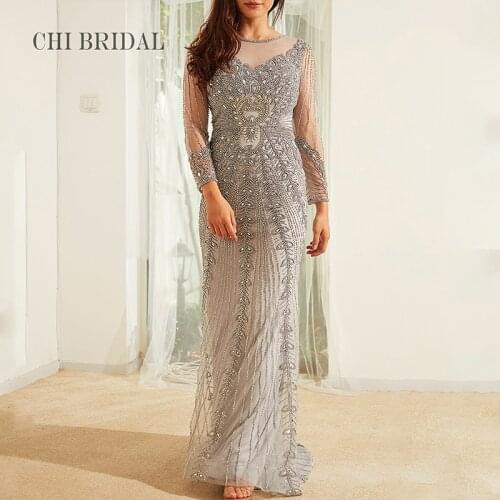 Sexy And Elegant Mesh Perspective Evening Dress Exquisite Handmade Bead Tailed Dress WomenS Banquet Dress Actual Image