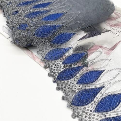 Width 22cm Blue Leaf Silver Embroidery Lace Trim DIY Craft Sewing Supply Skirt Hem Decoration Accessories Dolls bjd material