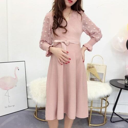 Knitted Maternity Dresses Pregnancy Clothes For Pregnant Women Dress Vestido Embarazada Maternity Dresses Autumn Spring Wear
