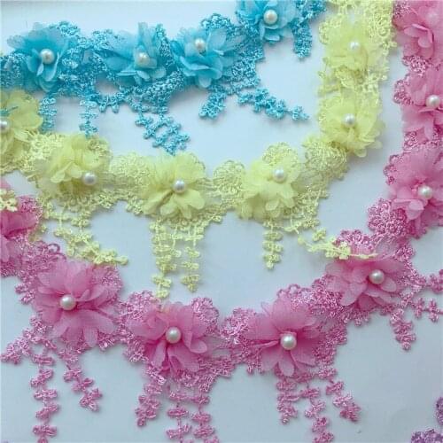 15 yards/ Piece Water- Soluble Chiffon Lace Flowers Dress Embroidery Accessories Lace Fabric Applique Trimming Sewing Supplie