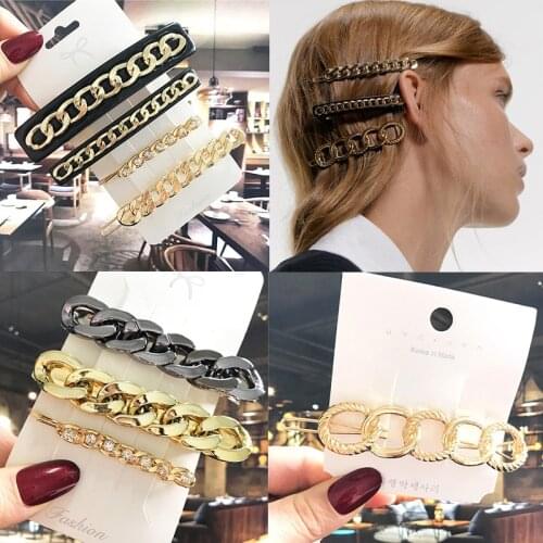 Punk Metal Chain Hair Clips For Women Vintage Acrylic Gold Color Hairpins Girls Hair Accessories Simple Barrettes Headdress 2021