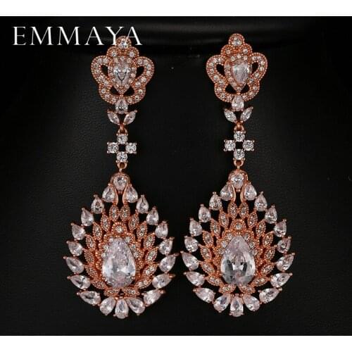 EMMAYA Luxury Long Earrings for Women Rose Gold Color Bridal Wedding Dangle Earrings Femme Pendante Dropship