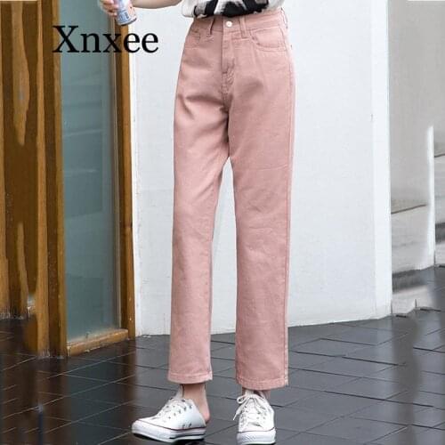 Jeans woman plus size black beige pink mom jeans high waisted boyfriend jeans for women Straight Casual Cotton 2019 fashion