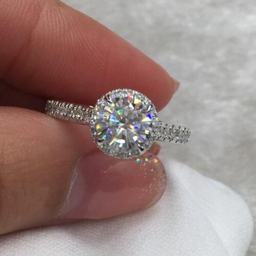10K Au417 White Gold Ring Women Wedding Anniversary Engagement Party Ring Round Moissanite Diamond Elegant Trendy Romantic Cute